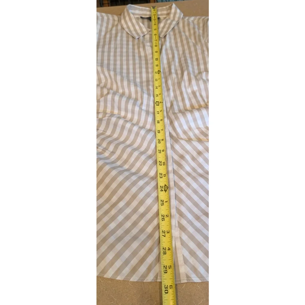 Lafayette 148 New York Lehigh Button Up Blouse Size 12 Gingham Check Ruched Tan - Picture 6 of 8